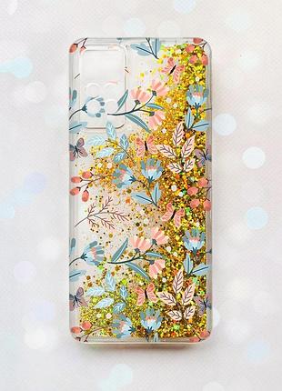 Чехол с блестками на xiaomi redmi note 11 pro золотой :: цветочный фон (принт 370)
