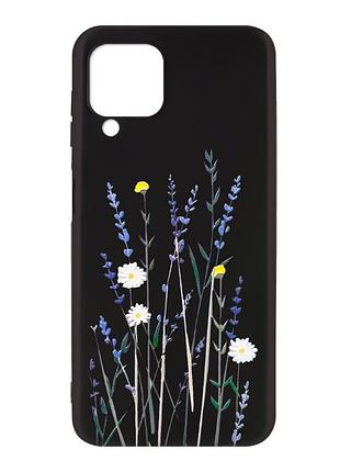 Матовый черный чехол на samsung galaxy a12 :: полевые цветы (принт 270)