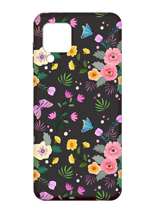 Матовый черный чехол на samsung galaxy m32 / a22 / m22 4g :: цветочный фон (принт 369)