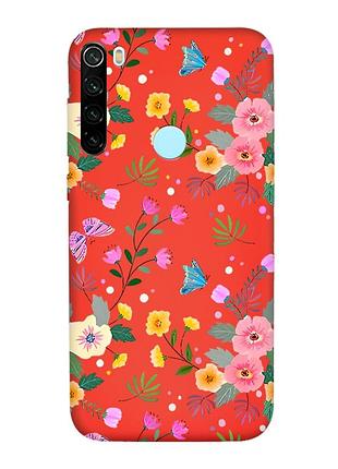 Матовый красный чехол на xiaomi redmi note 8t :: цветочный фон (принт 369)