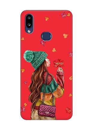 Матовий червоний чохол на samsung galaxy a10ѕ a107 :: дівчина з листям (принт 221)
