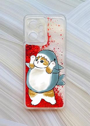 Чехол с плавающими красными блестками на xiaomi redmi note 12 4g котенок акула (принт 379)