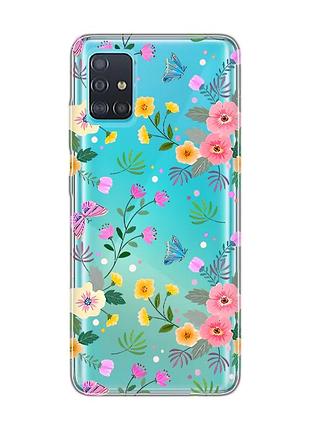 Прозрачный чехол на samsung galaxy a51 цветочный фон (принт 369)