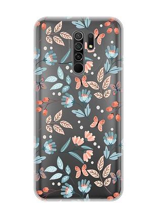Прозрачный чехол на xiaomi redmi 9 :: цветочный фон (принт 370)