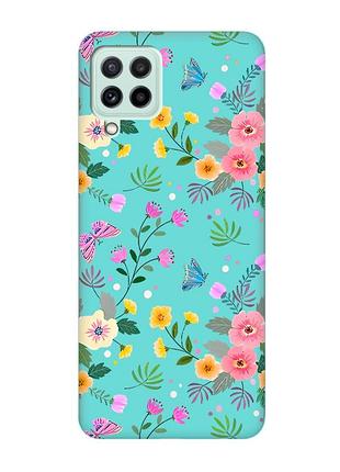Матовий бірюзовий чохол на samsung galaxy m32/m22/a22 4g :: квітковий фон (принт 369)