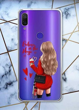 Прозорий чохол на xiaomi redmi note 7/7 pro :: дівчина з кавою /принт 137/
