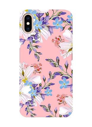 Матовый розовый чехол на iphone xs max :: цветочный рисунок (принт 272)