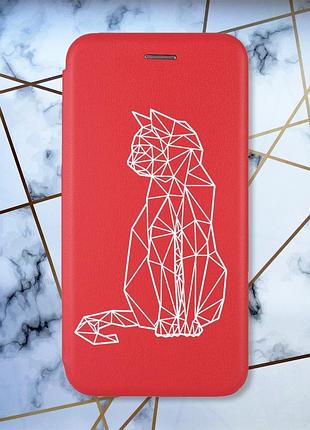 Чохол-книжка з малюнком на xiaomi redmi note 7/7 pro :: червоний :: котик /принт 125/