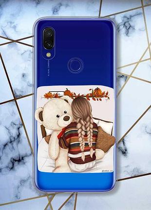 Прозрачный чехол на xiaomi redmi 7 :: девочка с мишкой /принт 117/