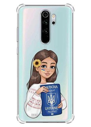 Чехол с утолщёнными углами на xiaomi redmi note 8 pro :: девушка с паспортом (принт 12)