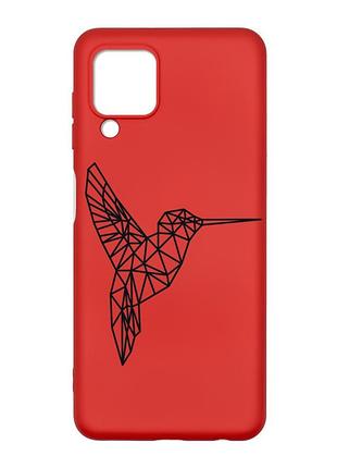 Матовый красный чехол на samsung galaxy m32/a22/m22 4g :: колибри (принт 122)