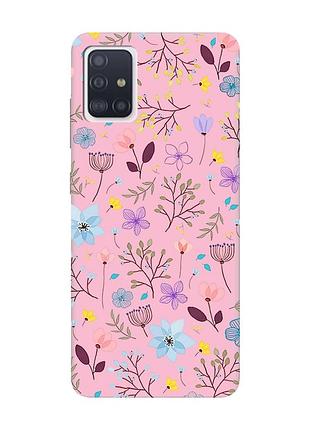Матовый розовый чехол на samsung galaxy a71 / a715 :: цветочный фон (принт 267)