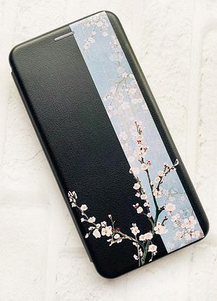 Чехол-книжка с рисунком для xiaomi redmi note 9 pro/9s/9 pro max чёрный :: цветущая сакура (принт 285) 2