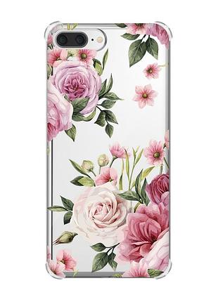 Чехол с утолщёнными углами на iphone 7 plus/8 plus :: розовые цветы (принт 287)