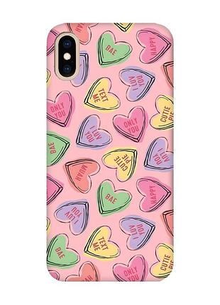 Матовый розовый чехол на iphone xs max :: сердечка с текстом (принт 333)