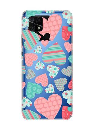 Прозрачный чехол на xiaomi redmi 10c :: разноцветные сердечка (принт 334)