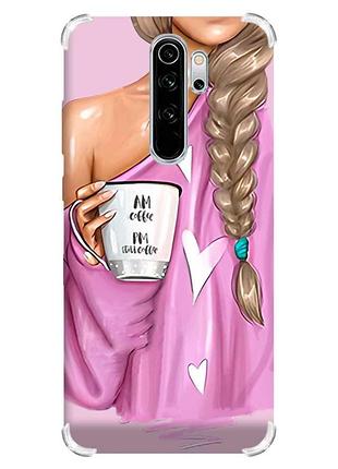 Чехол с утолщёнными углами на xiaomi redmi note 8 pro :: девушка с кофе (принт 58)