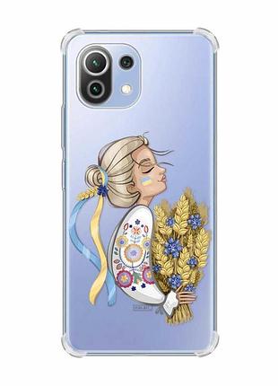 Чохол з потовщеними кутами на xiaomi mi 11 lite :: українка з колосками (патріотичний принт 173)