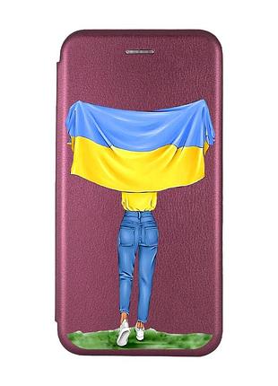 Чехол-книжка с рисунком для xiaomi redmi note 10/ note 10s бордовый :: девушка с флагом (принт 263)