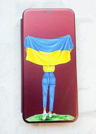 Чехол-книжка с рисунком для xiaomi redmi note 10/ note 10s бордовый :: девушка с флагом (принт 263) 3