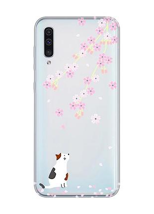 Прозорий чохол на samsung galaxy a50 (2019) a505 :: котик і сакура (принт 283)