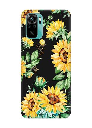 Матовий чорний чохол на xiaomi redmi note 10 / note 10s :: соняхи (принт 288)