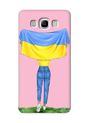 Матовый розовый чехол на samsung galaxy j7(2016) j710 :: девушка с флагом (принт 263)