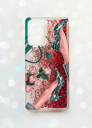 Чехол с плавающими блестками на samsung galaxy a52 (a525) красный :: туфельки и цветы (принт 225)
