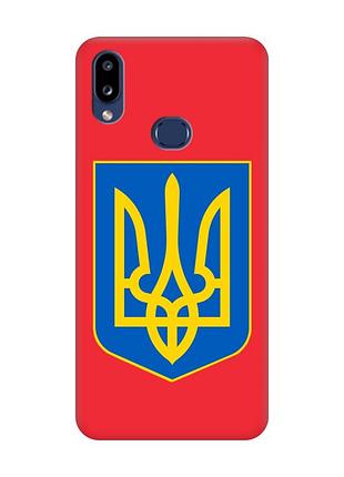 Матовый красный чехол на samsung galaxy a10s (a107) :: тризуб украина (принт 256)