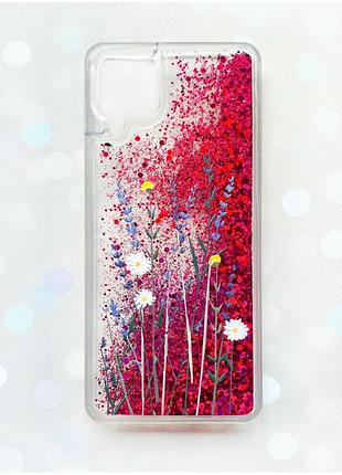 Чохол з плаваючими блискітками samsung galaxy a12 рожевий :: польові квіти (принт 270)