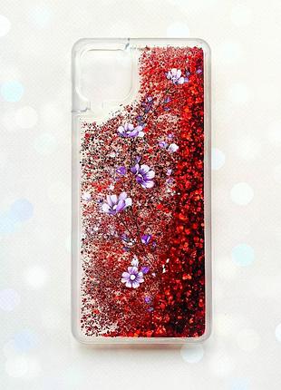 Чохол з плаваючими блискітками samsung galaxy a12 червоний :: гілочка квітів (принт 278)