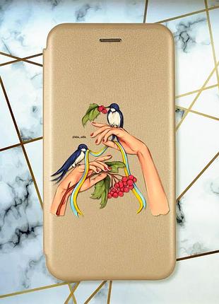 Чехол-книжка с рисунком для samsung galaxy а10s/ a107 золотой :: ласточки (принт 15)