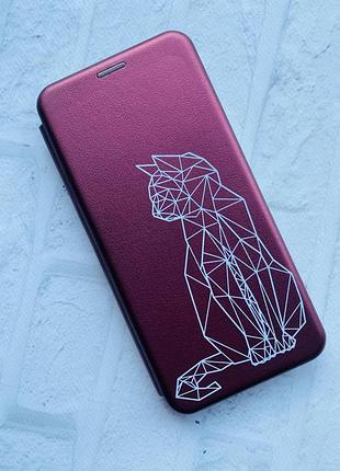 Чехол-книжка с рисунком для xiaomi redmi note 10 pro/10 pro max бордовый :: кошечка (принт 125) 3