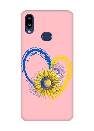 Матовый розовый чехол на samsung galaxy a10s (a107) :: сердце с подсолнухом. украина (принт 260)