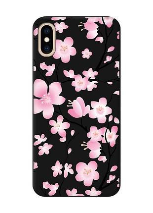 Матовый черный чехол на iphone xs max :: цветущая сакура (принт 282)