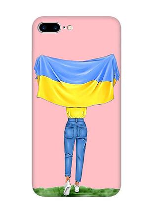 Матовий рожевий чохол на iphone 7 plus/8 plus :: дівчина з прапором (принт 263)
