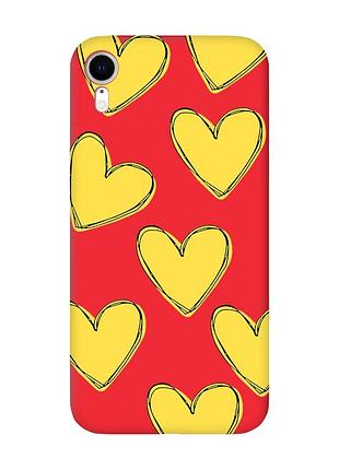 Матовий червоний чохол на apple iphone xr :: сердечка жовті (принт 259)