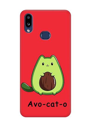 Матовый красный чехол на samsung galaxy a10s (a107) :: котик авокадо (принт 306)
