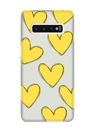 Прозорий чохол на samsung galaxy s10 :: сердечка жовті (принт 259)