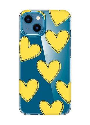 Прозорий чохол для iphone 13 mini :: сердечка жовті (принт 259)