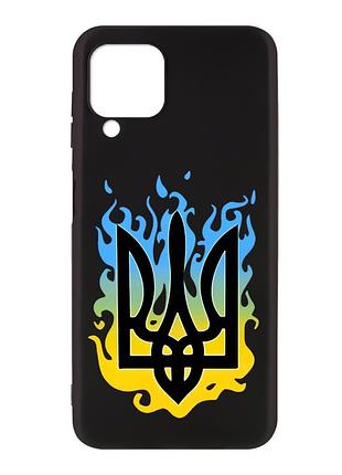 Матовый черный чехол на samsung galaxy a12 :: тризуб пламя (принт 257)