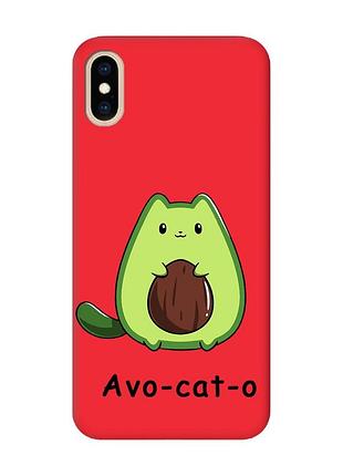 Матовый красный чехол на iphone xs max :: котик авокадо (принт 306)