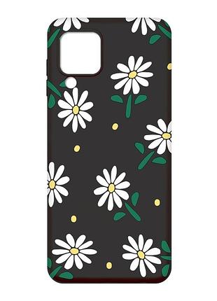 Матовий чорний чохол на samsung galaxy m32 / a22 / m22 4g :: ромашки (принт 368)