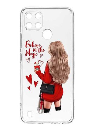 Прозрачный чехол на realme c21y :: девушка с кофе (принт 137)
