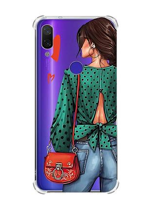 Чехол с утолщёнными углами на xiaomi redmi note 7/7 pro :: девушка в зеленом /принт 224/