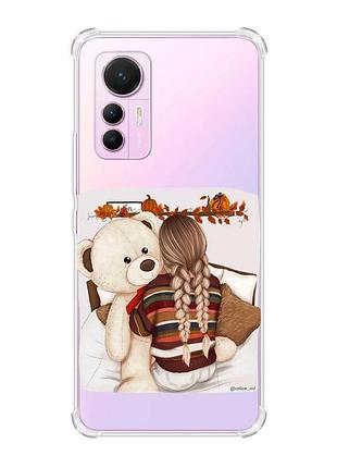Чехол с утолщенными углами на xiaomi 12 lite :: девочка с мишкой (принт 117)