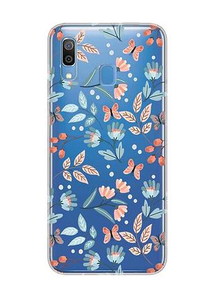 Прозорий чохол на samsung galaxy a30 (2019)/a20 (2019) квітковий фон (принт 370)
