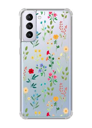 Чехол с утолщёнными углами на samsung galaxy s21 plus :: цветочный фон (принт 269)