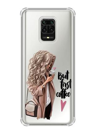 Чехол с утолщёнными углами на xiaomi redmi note 9 pro/ 9s/ 9 pro max :: девушка с кофе (принт 114)