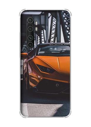 Чохол з потовщеними кутами на xiaomi mi note 10 lite авто помаранчеве (принт 237)